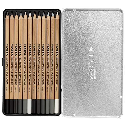 Estojo de Metal de Lápis de Cor em Tons de Cinza, Lyra, 2001122, Rembrandt Polycolor, 12 Unidades