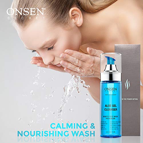 Onsen Japanese Aloe Vera Face Wash - Premium Nightly Facial Cleanser for Makeup Removal, Heals Dry & Sensitive Skin, Hyaluronic Acid, Curry Leaf Oil, Vitamin C & E, Gel Cleanser - 5.6 fl oz/165 ml - Thumbnail 2