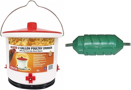 Farm Innovators HB-60P - Bebedor de aves de corral calentado de 2 galones y modelo INC CC-2 Connect con cierre hermético de cable, color verde,