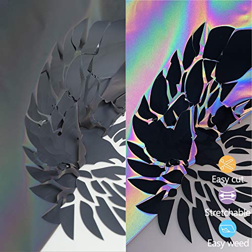 Image of RENLI.TONG Reflective Rainbow HTV Roll, 12'' x 10' for DIY T-Shirts, Iron on Vinyl, PU Stretch Elastic, Eco-Friendly, Easy to Cut & Weed, Compatible with Cricut, Silhouette