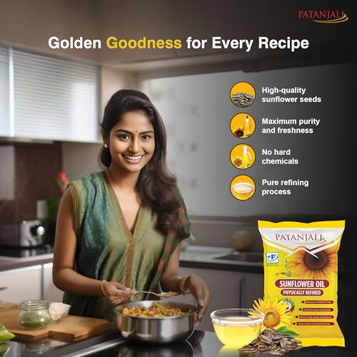 Image of Patanjali Fortified Sunflower Oil 750gm /770gm, Cold Pressed Cooking oil suitable for Cooking & Frying, Nutrient-Rich & Cholesterol Free Cooking Oil for Everyday Use