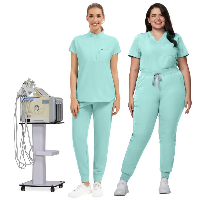Image of Kitmaz Scrub Pants for Women - Mid Rise 4-Way Stretch Anti-Wrinkle Slim Fit Jogger Pants, Drawstring & 5 Pockets