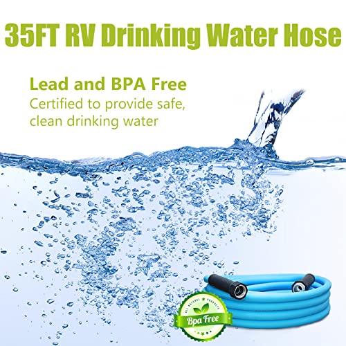 Image of Cupohus 35FT RV Water Hose, 5 /8 inch Extra Thick Wall Drinking Water Safe, Freeze Resistant Hot & Cold Weather, Kink Free Heavy Duty Flexible Hose with Storage Bag for Camper Travel Trailer Boat