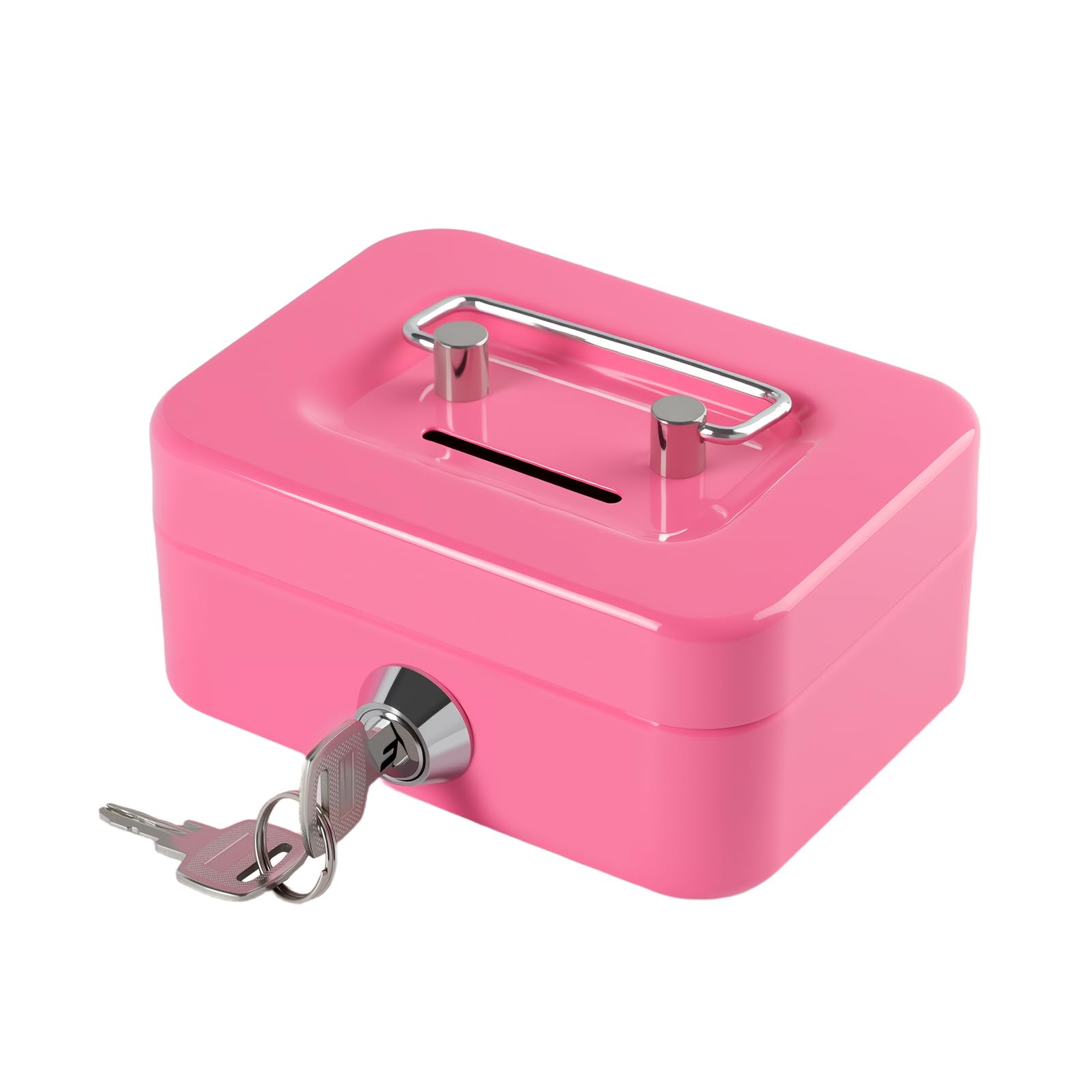 Cash Box with Key, Mini Money Box with key, Portable Money Tin for Home, Office and Events, 11.5 * 8.5 * 6cm(Pink-mini)