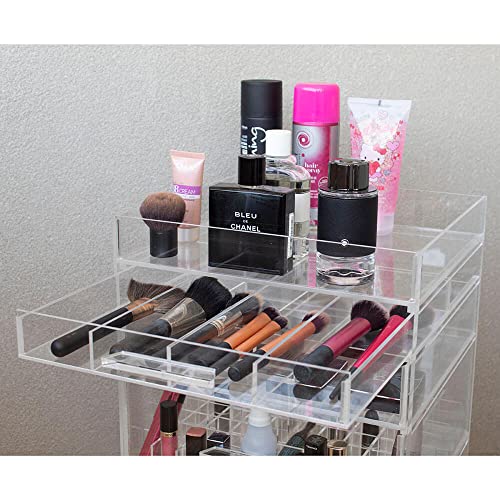 Carrinho Acrílico Organizador de Maquiagem 5 Gavetas e Bandeja Superior N9