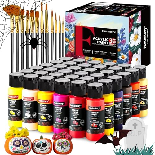 Fantastory Acrylfarben Set, 60mlx36 klassische Acrylic Paint,12 Pinseln;wasserfest,hohe Lichtechtheit,ungiftig;für Leinwand,Holz,Keramik,Modelle,Stoffe;Maler,Erwachsene[ProfessionelleSerie]