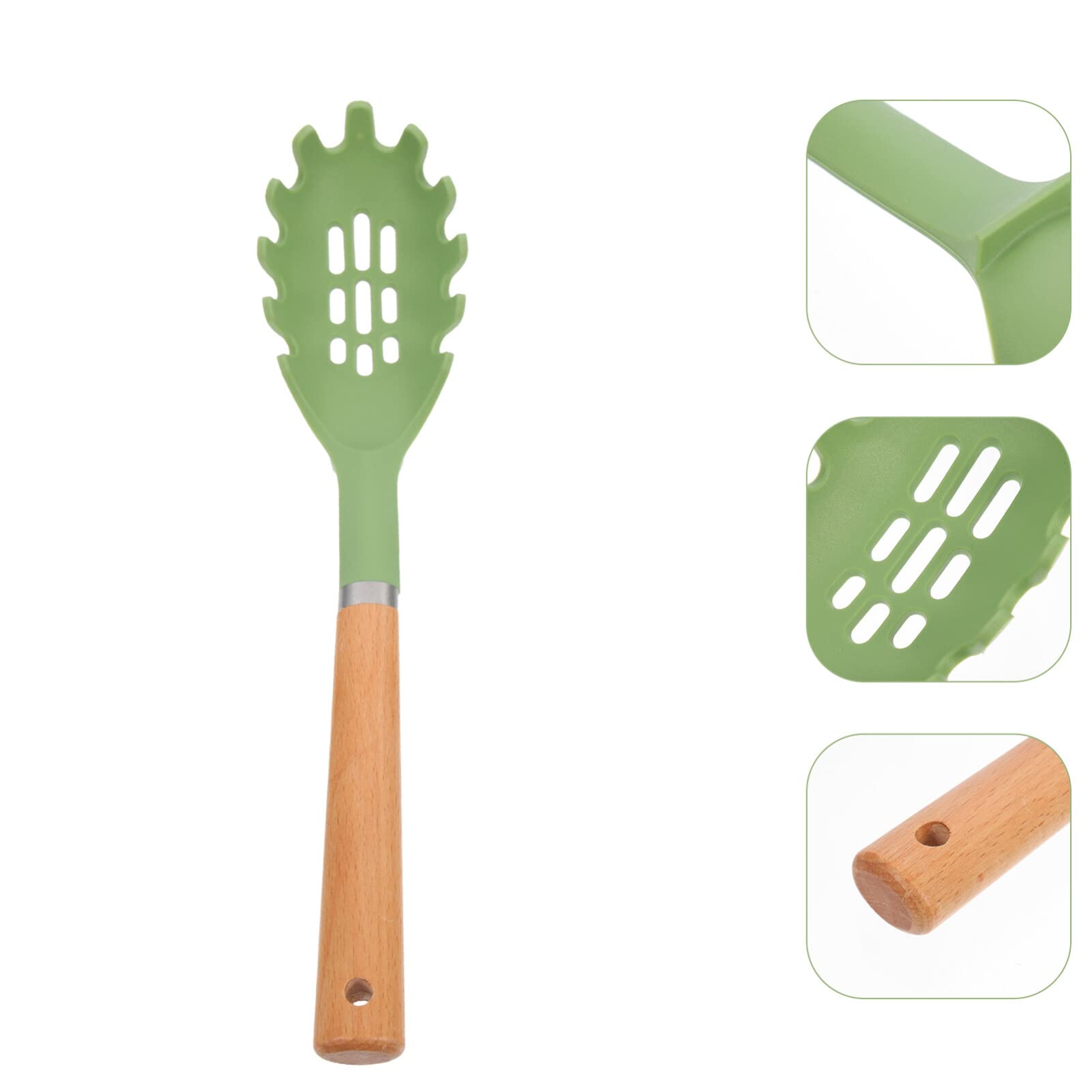 Kichvoe Cucchiaio per spaghetti, in silicone, con manico in legno, per spaghetti, mestolo, per cucina, casa, ristorante