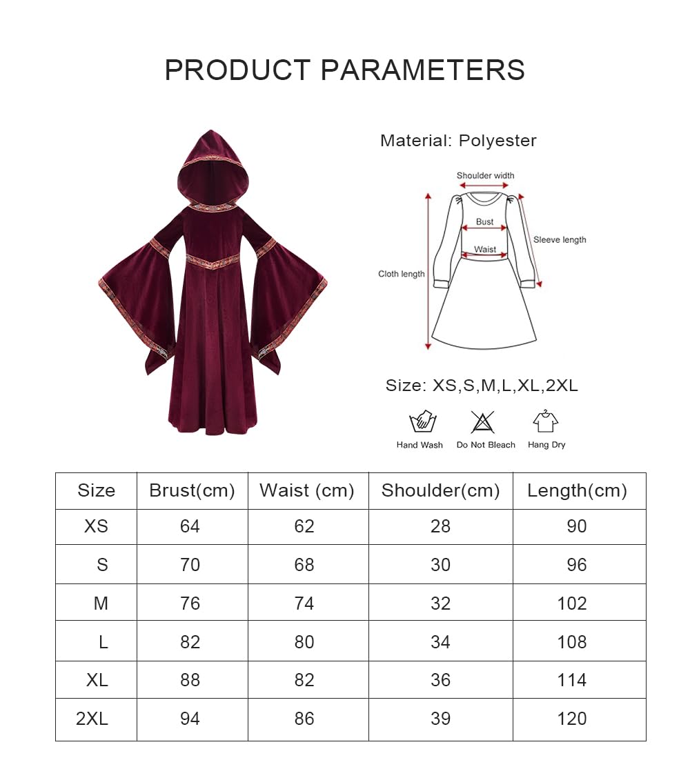 Feynman Costume Medievale Bambina Tessuto di Velluto - Vestito Vampira Ragazze, Vestito Carnevale Ragazza, Ideale per Carnevale e Halloween