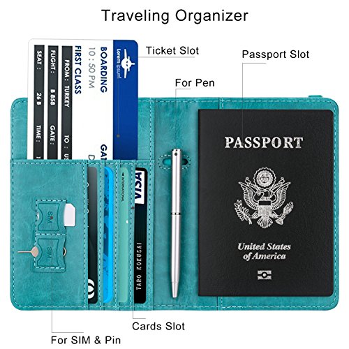 Image of WALNEW Passport Holder for Travel, RFID Passport Cover Wallet for Women Men, PU Leather Passport Book Card Holder Case with Pen, Travelling Essentials for Flying
