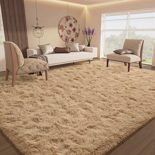HOMORE Living Room Rug 6x9 Fluffy Shag Rugs for Bedroom Kids Room, Super Soft and Comfy Floor Carpet, Cute Carpets for Boyes Girls Nursery Home Office, Light Tan