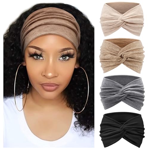 Image of DRESHOW 4 Pack Turban Headbands for Women Wide Vintage Head Wraps Knotted Cute Hair Band Accessories
