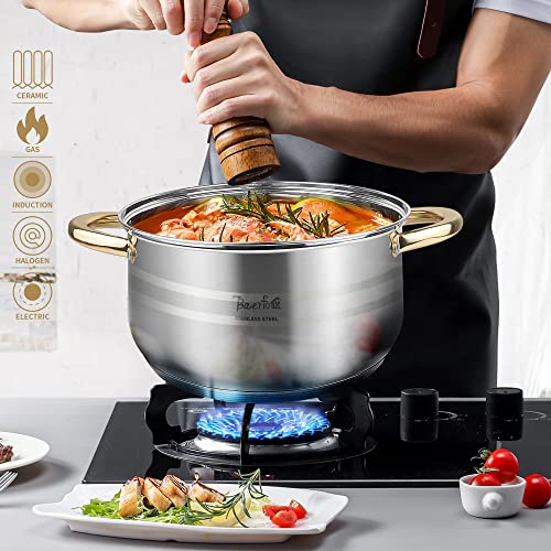Baerfo 1.5 Quart Stock Pot,5 Ply 18/10 Stainless Steel Cooking Stock Pot With Lid, 1.5 Qt Soup Pot With Aluminum Handle, Healthy Stockpots, Casserole, Stew, Induction, Oven,Gas And Dishwasher Safe Pot #TOP5
