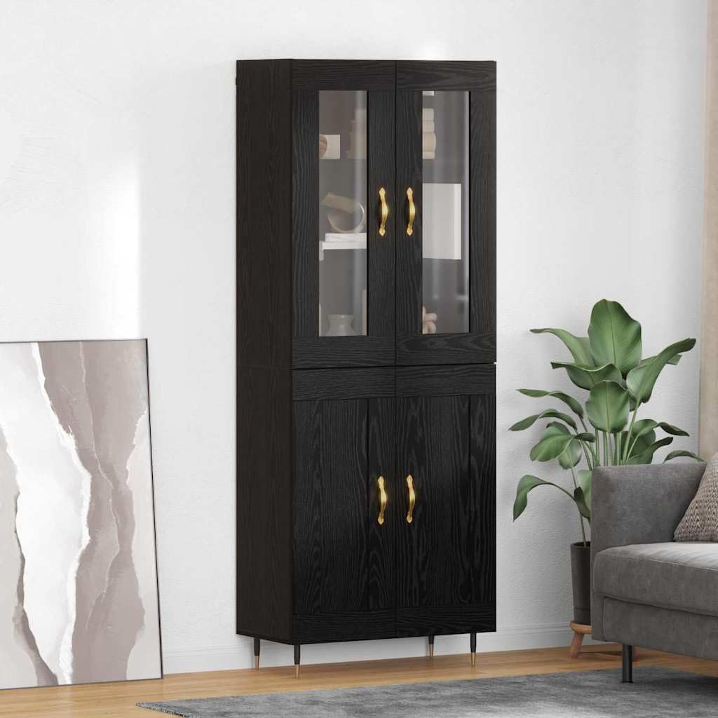 Highboard zestaw 2 szt., kolor czarny dąb o wyglądzie czarnego dębu, 69,5 x 34 x 180 cm, nowoczesny kredens do salonu, jadalni, kuchni, uniwersalny mebel z miejscem do przechowywania