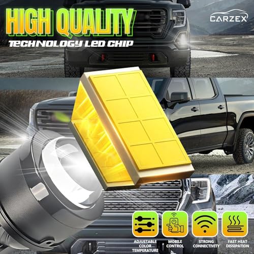 Image of Carzex 3 Inch Projector Fog Light Ai Laser App Controlled Tri Color Projector Fog Light with Inbuilt LED High /Low Beam 12V (White /Yellow, 5500K) (H8 /H11 Coupler to Coupler Fit)