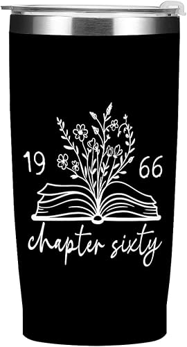 Chapter 60 1966 Tumbler for Men Book Lovers Teacher Grandpa, 60th Birthday Gifts for Women Men, Bookish 60th Birthday Decorations Appreciation Tumblers, 20 oz Insulated Coffee Mug, Black Travel Cup