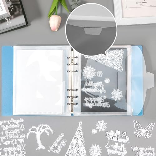 Image of UNIMEIX 12 Pcs Magnetic Sheets for Die Storage with 1 Binder Cover, 2 in 1 Storage Stamp and Die Storage Bags Die Cut Storage Supplies(0.8 mm Thickness, Blue)
