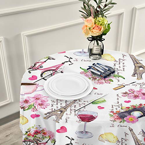 Auuxva Round Tablecloth Paris Eiffel Tower Floral Polyester Table Cover Circular Table Cloths For Dining Table, Kitchen, Wedding, Restaurant, Party, Buffet,Picnic #TOP5