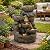Outdoor Water Fountain with LED Lights, Resin Bowl Waterfall Fountain for Garden Decor Indoor Outdoor Use, 10.2"x6.9"x15.7" (Light Brown)