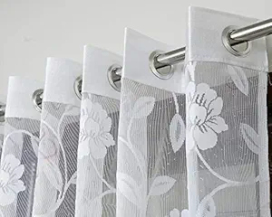 Exporthub 2 Pieces Fancy Sparkling Heavy Quality White Sheer Strip Semi-Transparent Flowers Net Curtains - Size - Door - 4 x 7 feet (EHSPR746_74)