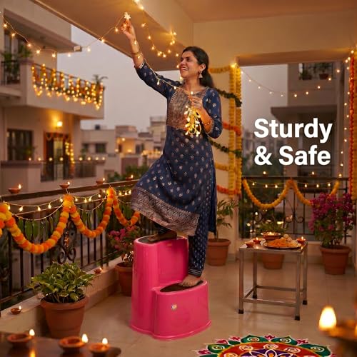 Image of Multipurpose Step Stool with Anti-Skid Surface for Home, Kitchen & Office | Premium Plastic Ladder Stool | 220 kg Hight Weight Load Capacity | 60 x 47 x 51.5 cm  (Pink)