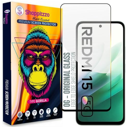 Image of Military Grade-Gorilla Tempered Glass Screen Protector-with 100% Fingerprint Sensor Working-Edge to Edge Full Screen Coverage-9H Hardness-With Easy Installation Kit-Black(Pack Of 1)-Compatible With Redmi 15 5G | Poco M7 Plus 5G (6.9 Inch)