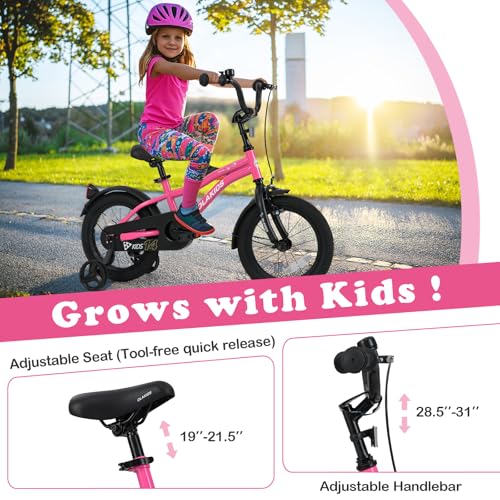 Image of Olakids Kids Bike, 12 14 16 18 Inch Toddlers Bike with Training Wheels Safety Bell Adjustable Seat and Handlebar, Handbrake and Coaster Brake, Children's Bicycle for Boys Girls