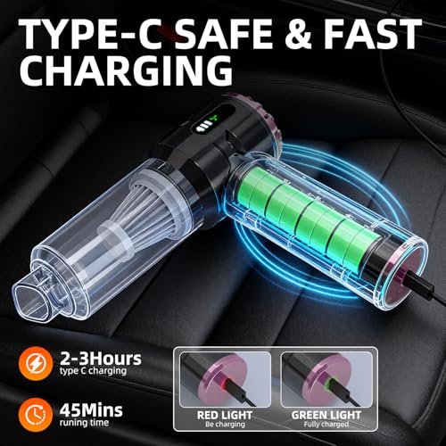 Image of Handheld Vacuum Cleaner Cordless, 23000Pa Powerful Car Mini Vacuum Cleaner, Rechargeable Portable Lightweight dust Catcher for Home Car Carpet Stairs Pet Hair Deep Cleaning(Black-Purple)