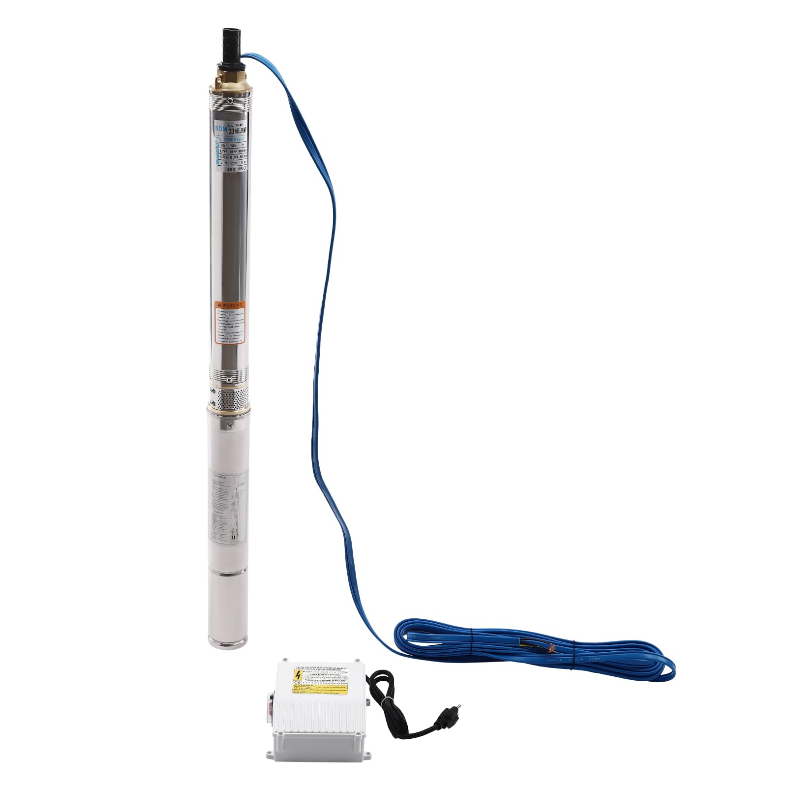 Submersible Irrigation Pump, 1In Outlet Submersible Bore Pump, 134.5Ft Lift, 110V Deep Well Pump for Farm Irrigation, W/65.62Ft Cable, Control Box