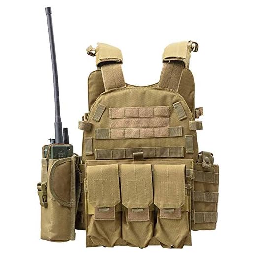 DMAIP Hunting Molle Tactical Vest Combat Security Training Tool Pouch Modoular Protective Durable Waistcoat for Outdoor Paintball CS Game Airsoft Climbing Hiking (Tan)