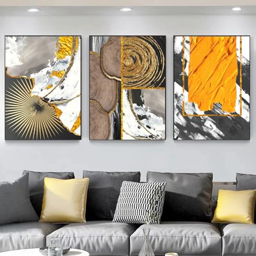 Décoration de bureau moderne triptyque abstrait or et gris 50x70cm