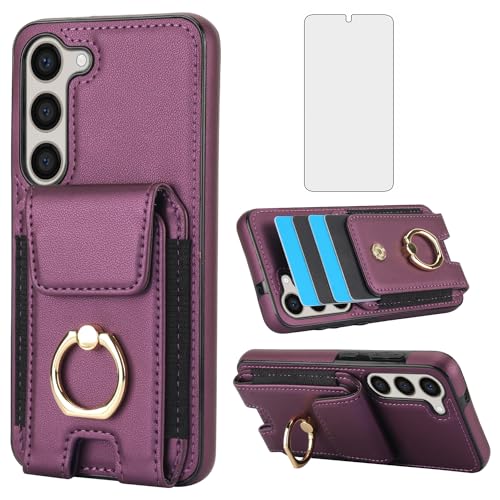 Étui Samsung S23 5G chic en cuir avec porte-carte et anneau pour un quotidien plus pratique