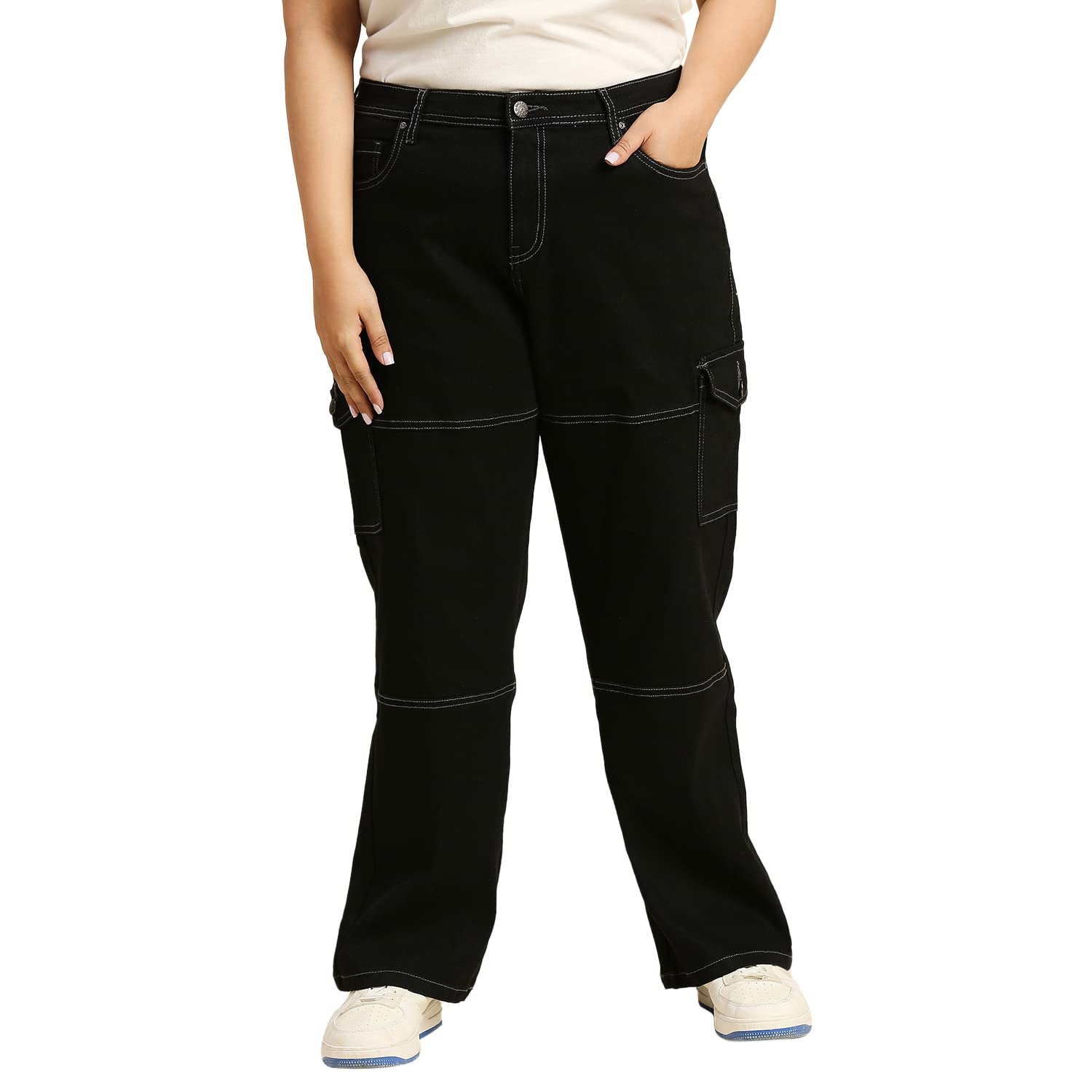 high star Women's Wide Leg Fit High Rise Plus Size Comfort Wide Leg High-Rise Stretchable Cargo Jeans-picture-40