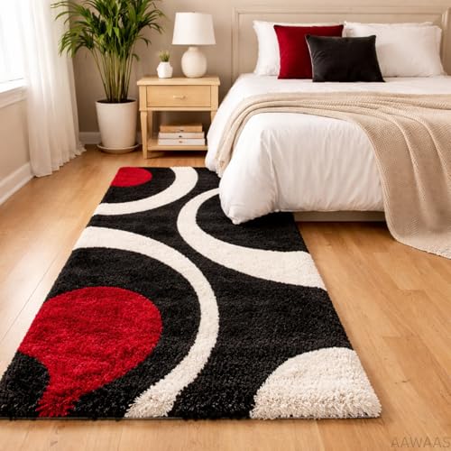 Image of Xenluxe 3D Shaggy Polyester Carpet Rug Runner Area Mats for Bedroom /Living Area /Home with Anti Slip Backing Soft /Fluffy Hight Pile - (Moon Red, 2x6 feet)