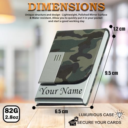 Image of Engraved Your Name Customized On Vertical Card Holder -Luxurious Unisex Design-RFID Blocking Stainless Steel 1 x 10 x 6 cm for Credit|Debit|ATM|Business Visiting Corporate Gift (Green-PTI)
