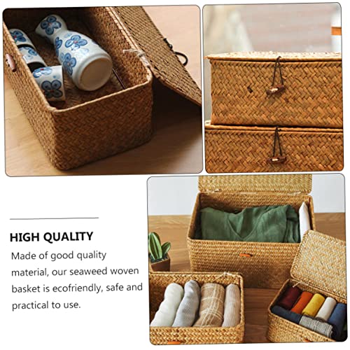 Panier de rangement en jonc de mer Cabilock avec couvercle pour jouets x2