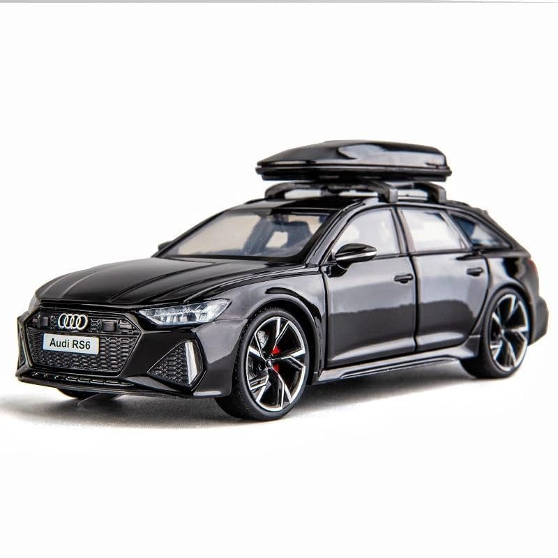 Image of Model Car Exclusive Alloy Metal Pull Back Die-cast Car Metal Pullback Toy car with Openable Doors & Light Music Best Gifts Toys Kids (1:32 Scale Audi RS6 - Black)