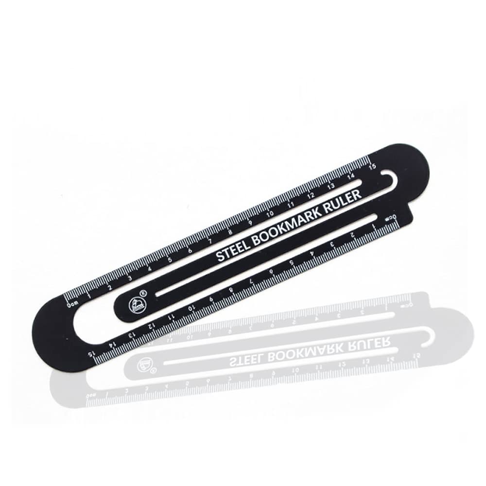 Metal Bookmark Ruler Multifunctional Ruler Metal Book Label Ruler Office Supplies Measuring Tool (Black, 15cm)