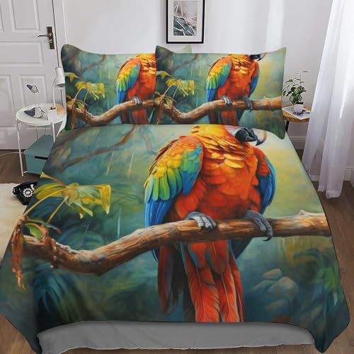 Housse de couette perroquet 3 pièces linge de lit animaux sauvages