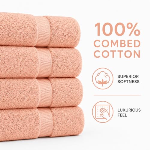 Image of Sulfar 100% Combed Cotton, Quick Drying Highly Absorbent, Luxury Hand Towel Set (Pack of 4, 40 X 70 cm) Tender Peach