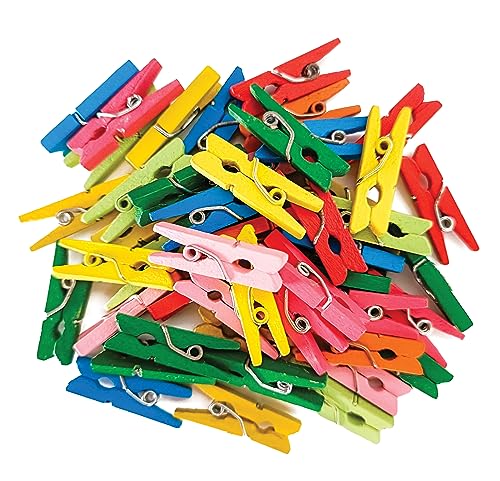 Interdruk - Mini Pinces en Bois - Parfait pour Les Loisirs Créatifs et Les Projets DIY - Lot de 50 - Couleurs Assorties