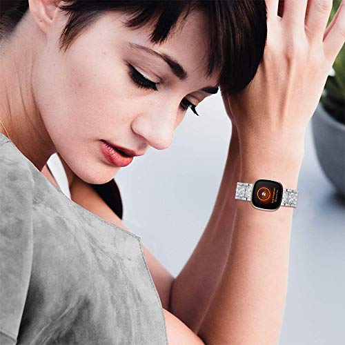 Correa metálica con brillantes para Fitbit Versa 4 Sense 2 miniatura 5