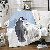 Loussiesd Penguin Sherpa Blanket Cute Penguin Fleece Throw Blanket for Sofa Bed Decor Funny Animal Printed Plush Blanket Cute Polar Animal Fuzzy Blanket Snowy Winter Decor Baby 30x40 Inch