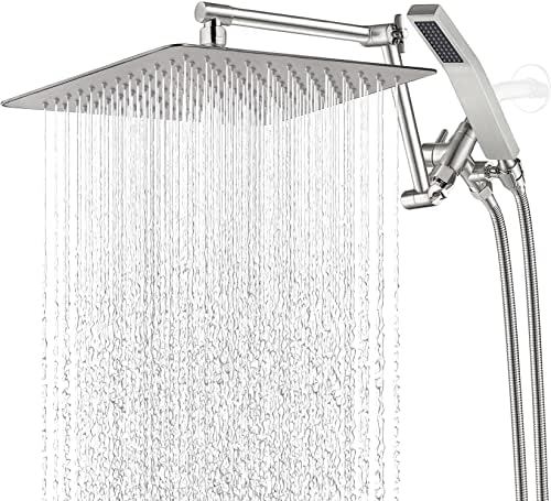 G-Promise All Metal 12 Inch Rainfall Shower Head with Handheld Spray Combo| 3 Settings Diverter|Adjustable Extension Arm with Lock Joints |71 Inches Stainless Steel Hose (Brushed Nickel)