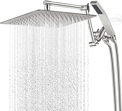 G-Promise All Metal 12 Inch Rainfall Shower Head With Handheld Spray Combo| 3 Settings Diverter|Adjustable Extension Arm With Lock Joints |71 Inches Stainless Steel Hose (Brushed Nickel) #TOP7