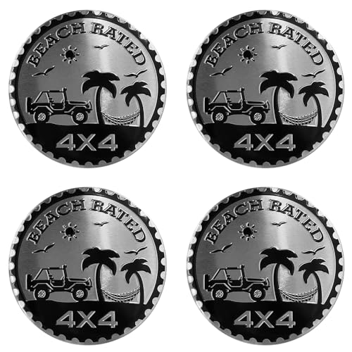 Image of 4Pcs Beach Badge Rated Metal Automotive Badge 3D Metal Car Badges Emblems Round Emblem Decals Compatible for Jeep Wrangler Vehicles Trucks SUV