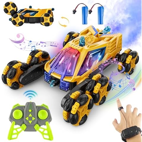 MSMV Gesture Sensing rc Stunt car，Remote Control Toy car, 6-Wheel Drive Remote Control Stunt car, 360° Rotating Stunt car with Light and Music, Suitable for Children Boys and Girls, Yellow Cover