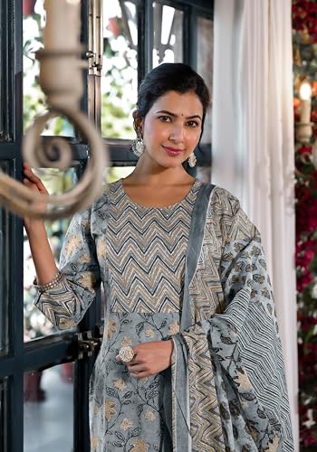 Image of MIRCHI FASHION Pure Cotton Women Straight Jaipuri Floral Print Kurti Set with Dupatta and Pant