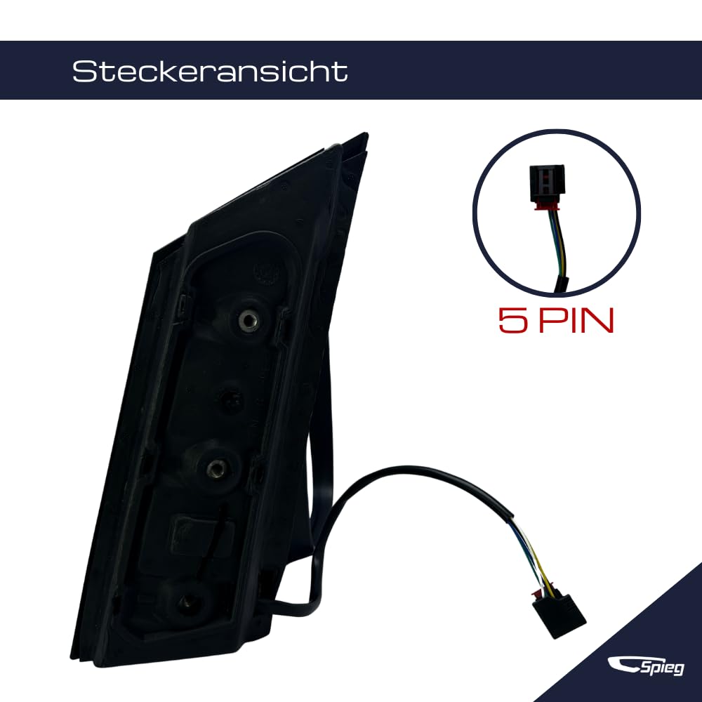 Spieg Außenspiegel Rechts für Volkswagen Caddy 3 2003-2015 Elektrisch Verstellbar, Beheizt, Manuell Einklappbar, Schwarz, 5 PIN (Beifahrerseite)