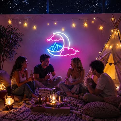 Image of Cloud Moon Mountain Neon Sign Led Neon Lights Neon Signs for Wall Decor Light Up Sign for Birthday Party Club Gift