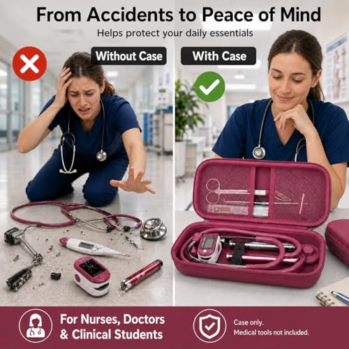 Image of Stethoscope Case Compatible with 3M Littmann Classic III Monitoring /Lightweight II S.E /Cardiology IV Diagnostic /MDF Acoustica Stethoscopes, Extra Pocket for Doctor & Nurse Accessories (Wine Red)